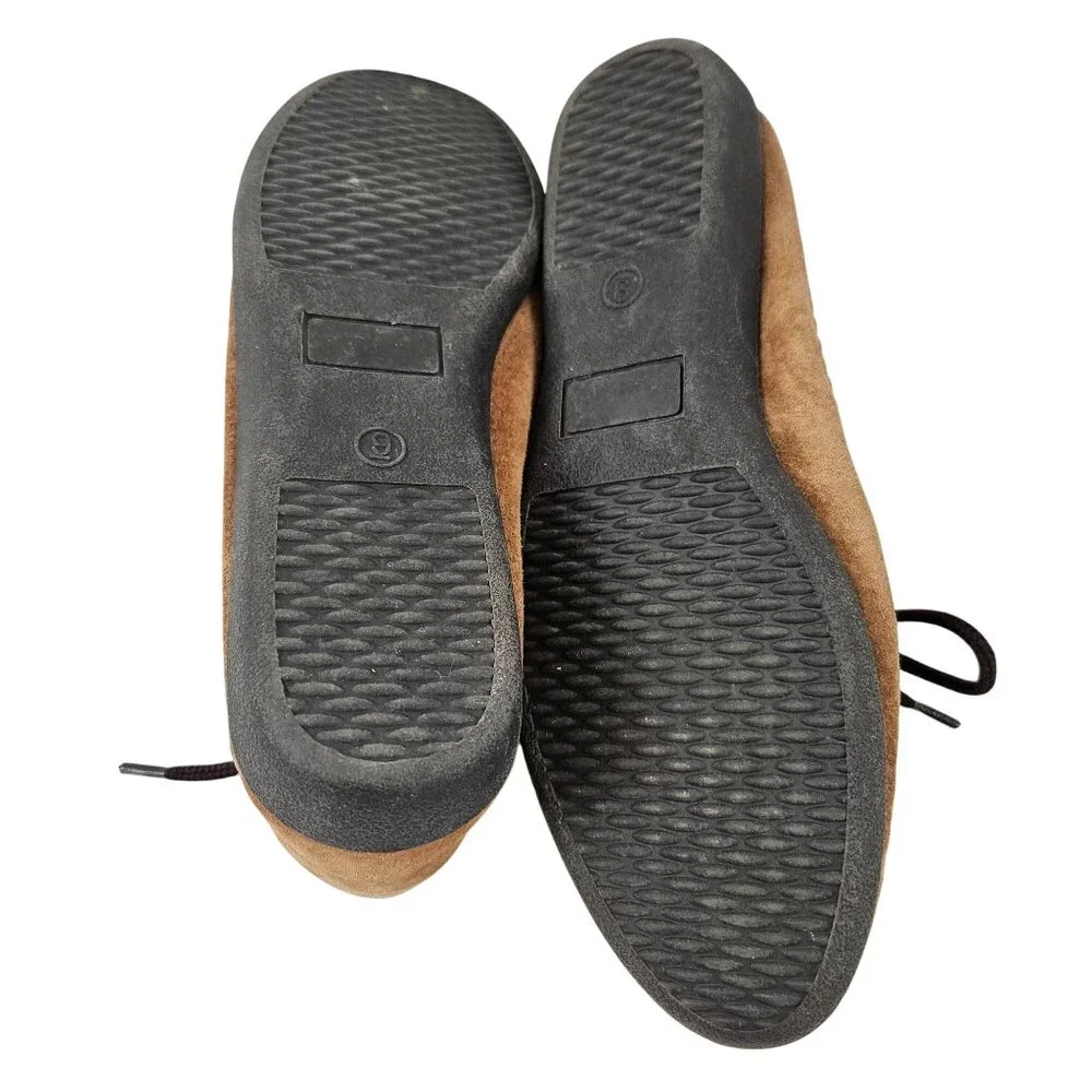Coach And Four Tan Suede Womens Moccasins Size 9 Brown Laces Rubber Sole Flats - Picture 9 of 9